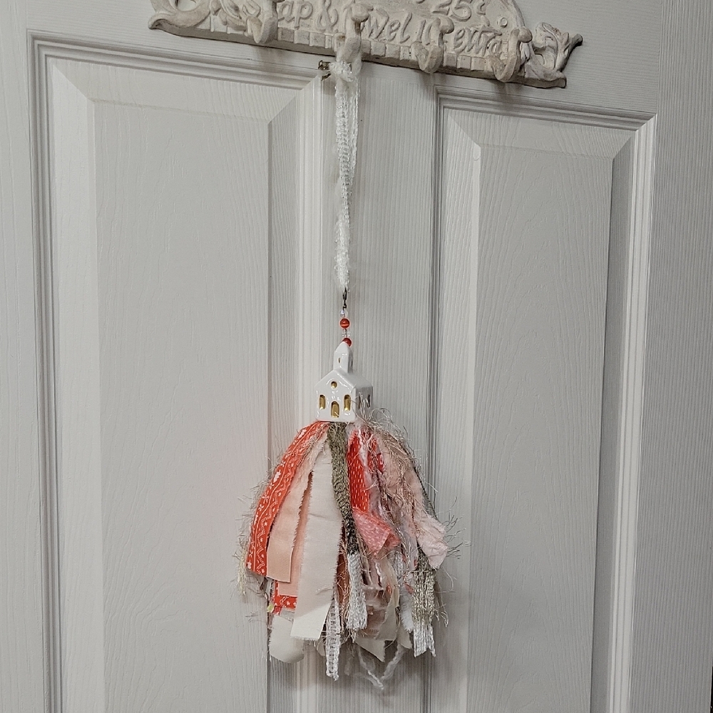 Pink & Coral Fabric Tassel Door Hanging